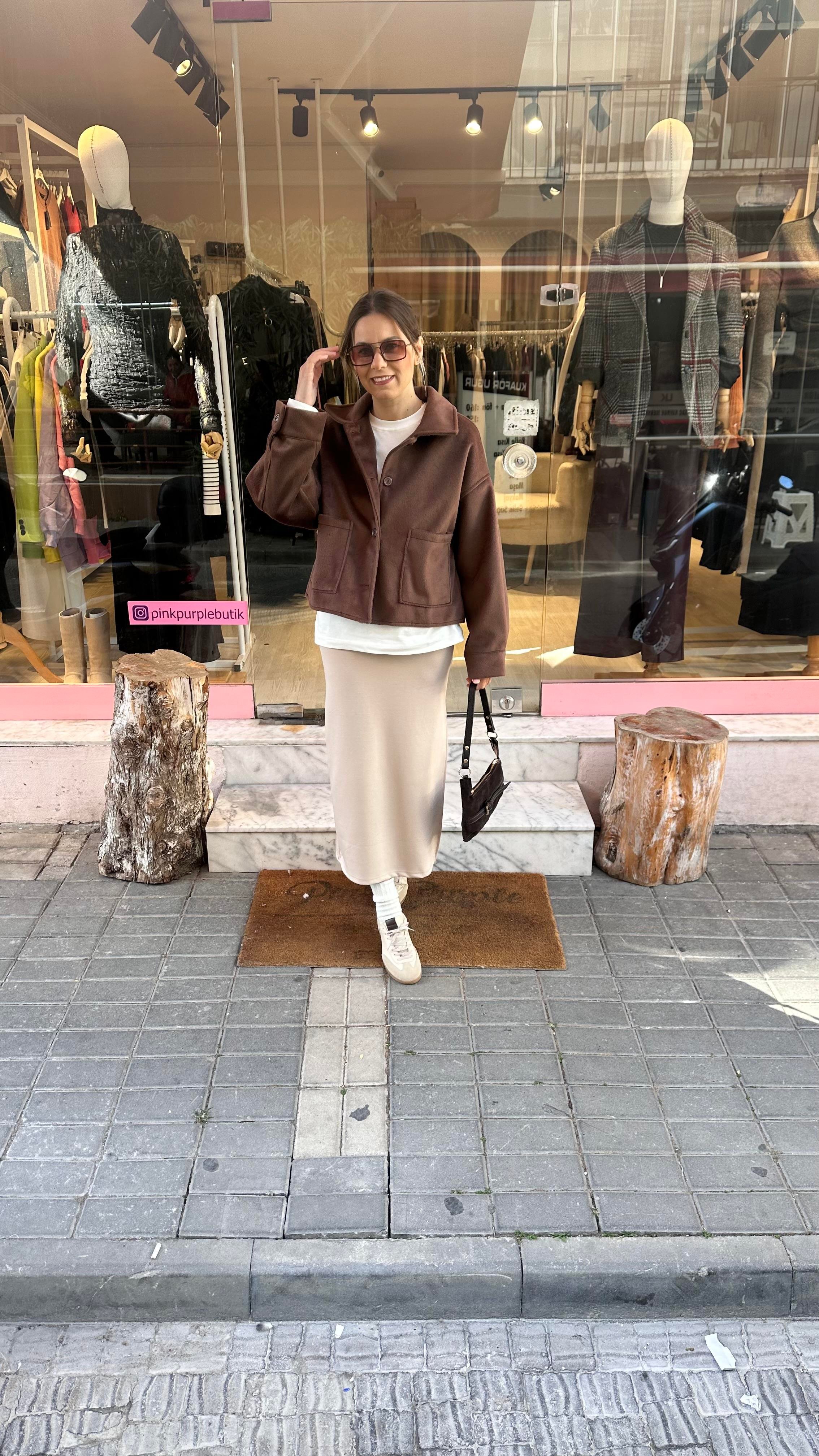 Kahve Kısa Kaşe Ceket