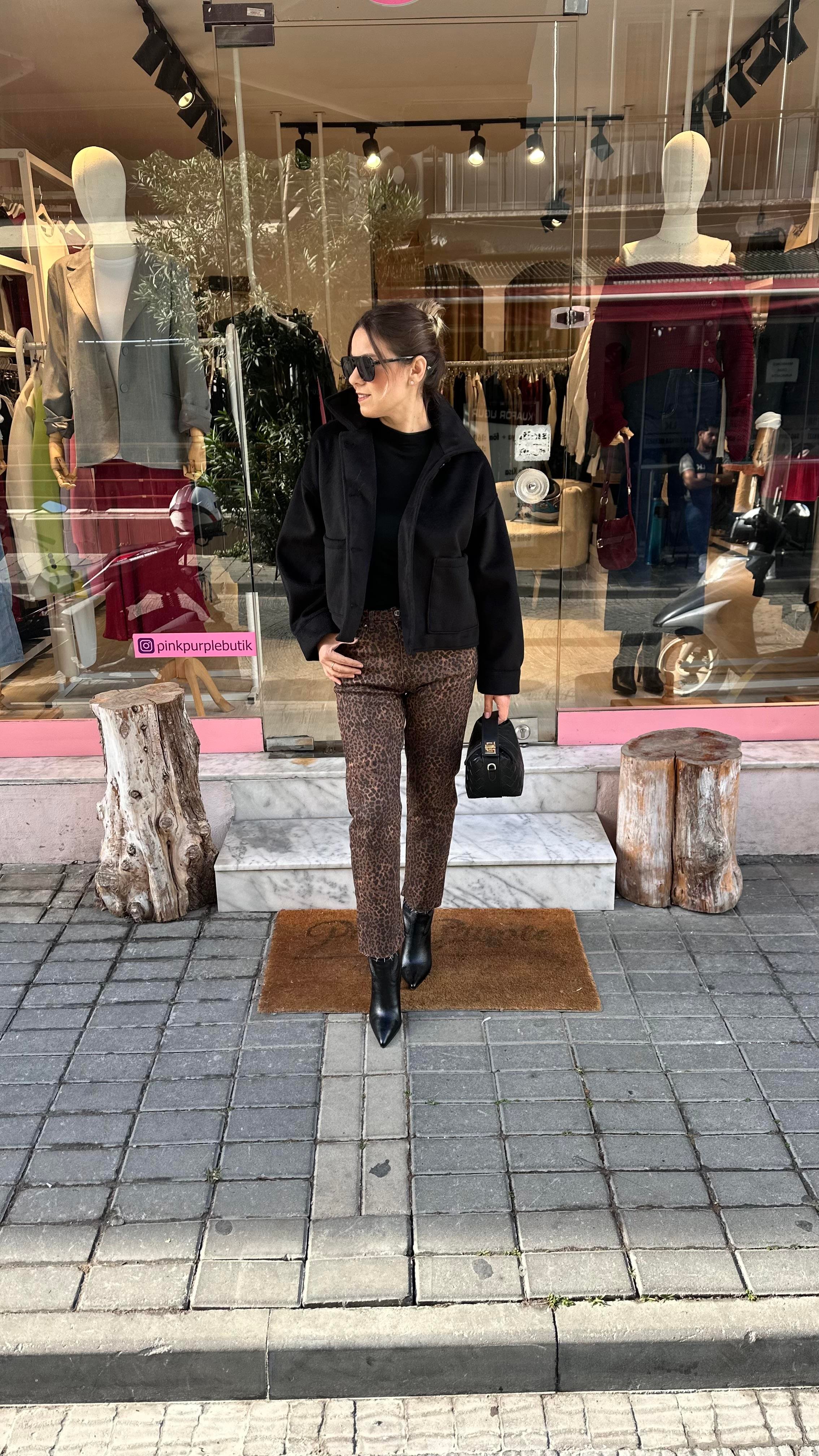 Kahve Leopar Boyfit Jean