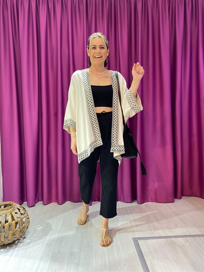 Keten Şerit Detaylı Kimono