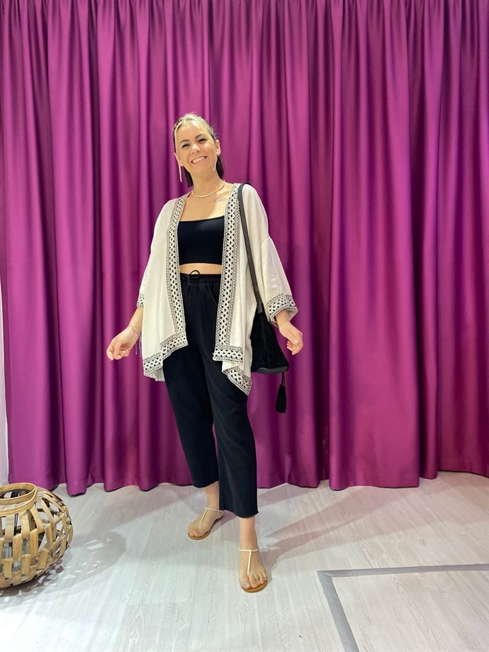 Keten Şerit Detaylı Kimono