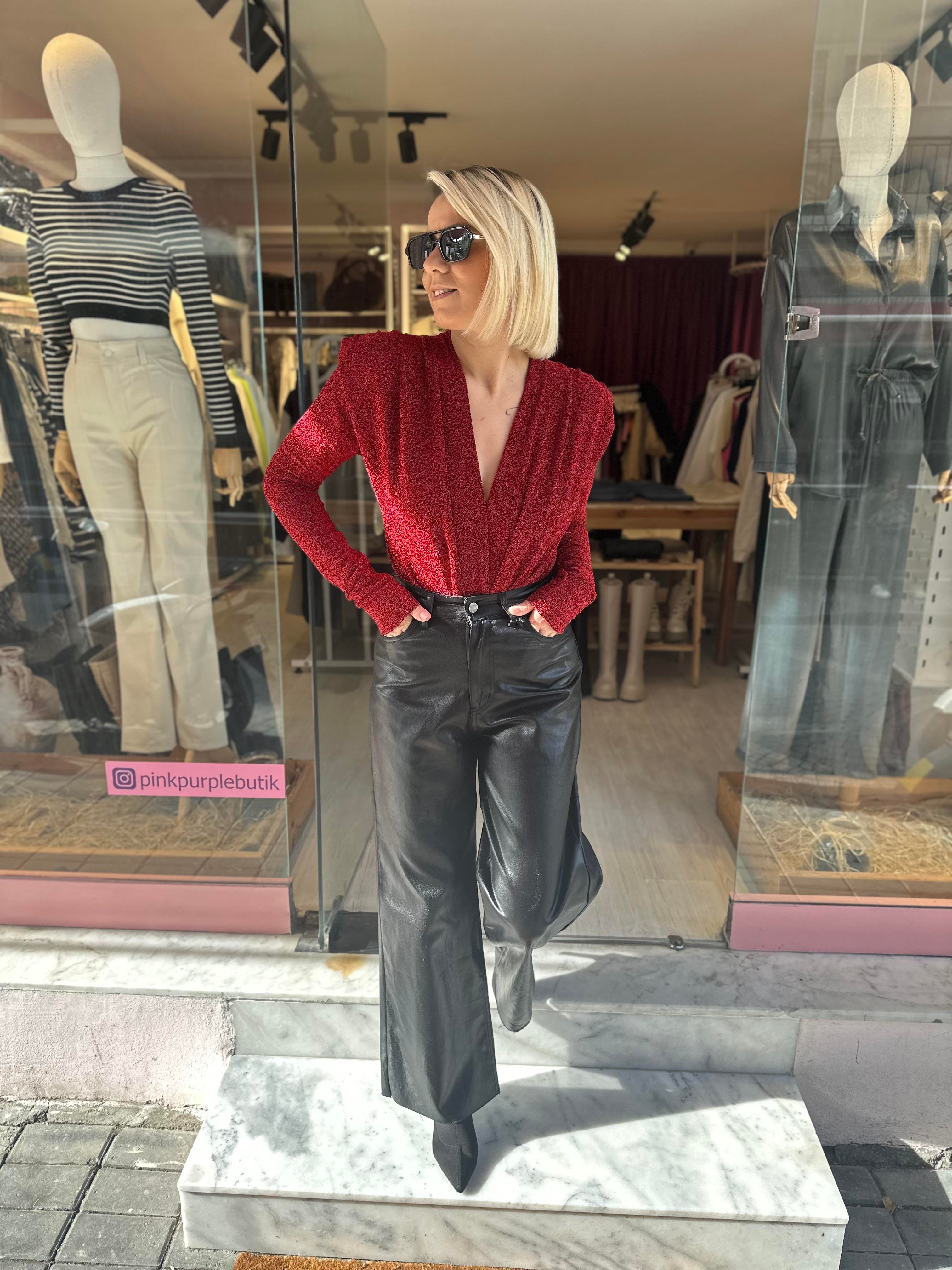 Kırmızı Simli Bodysuit