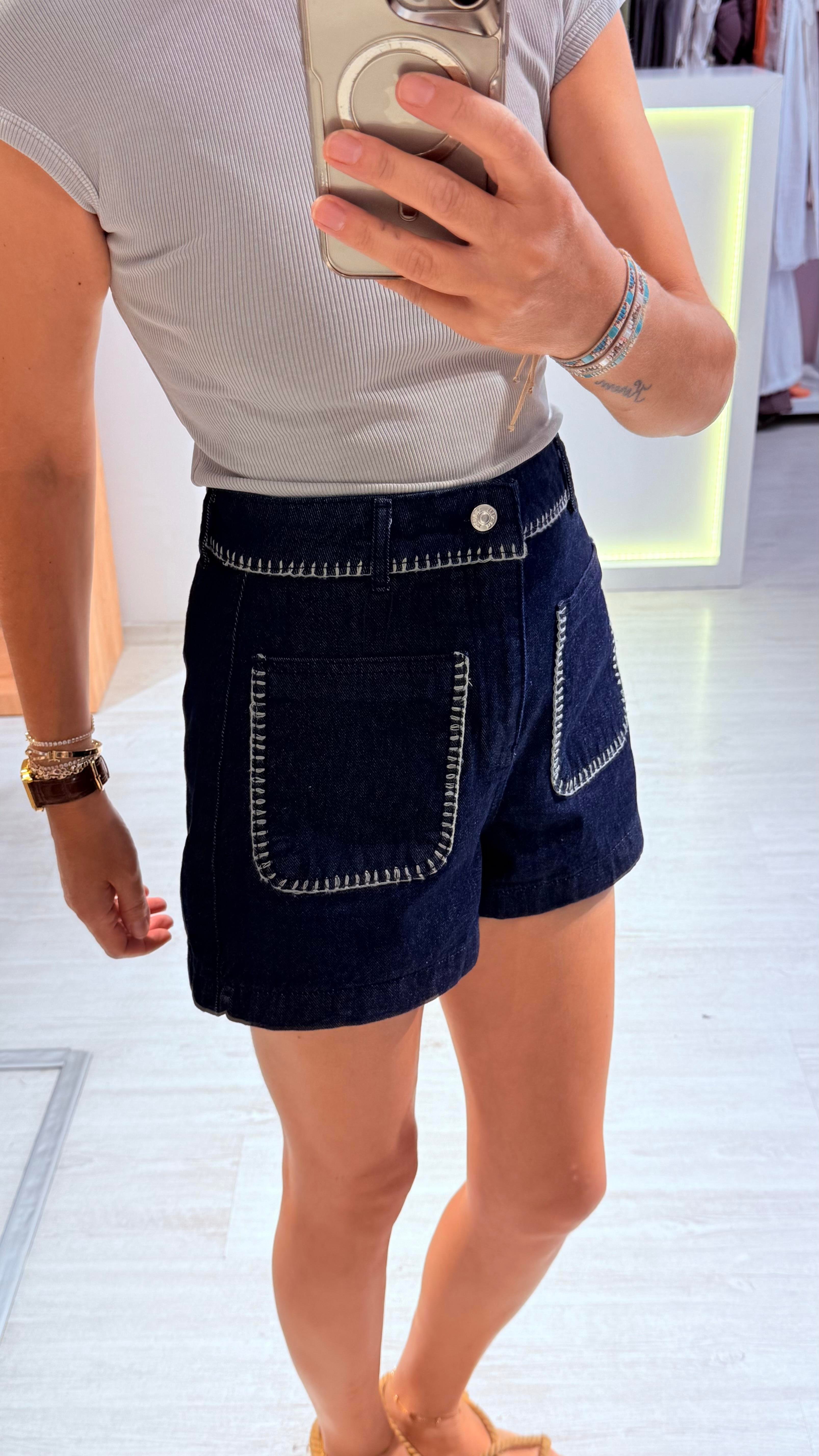 Kroşeli Denim Şort