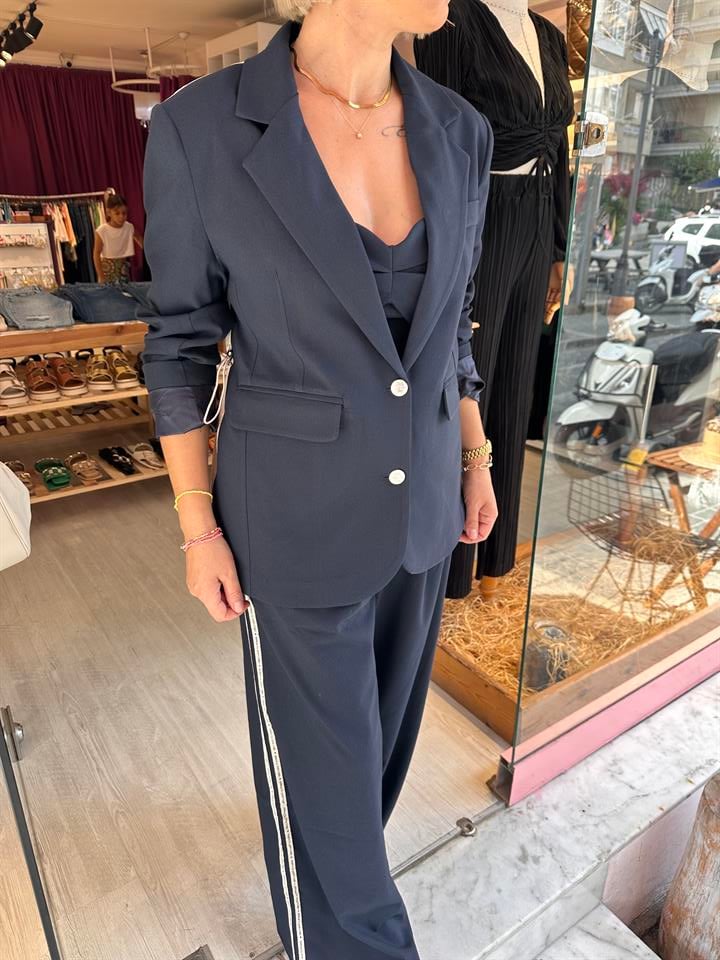 Lacivert Sırt Detay Blazer
