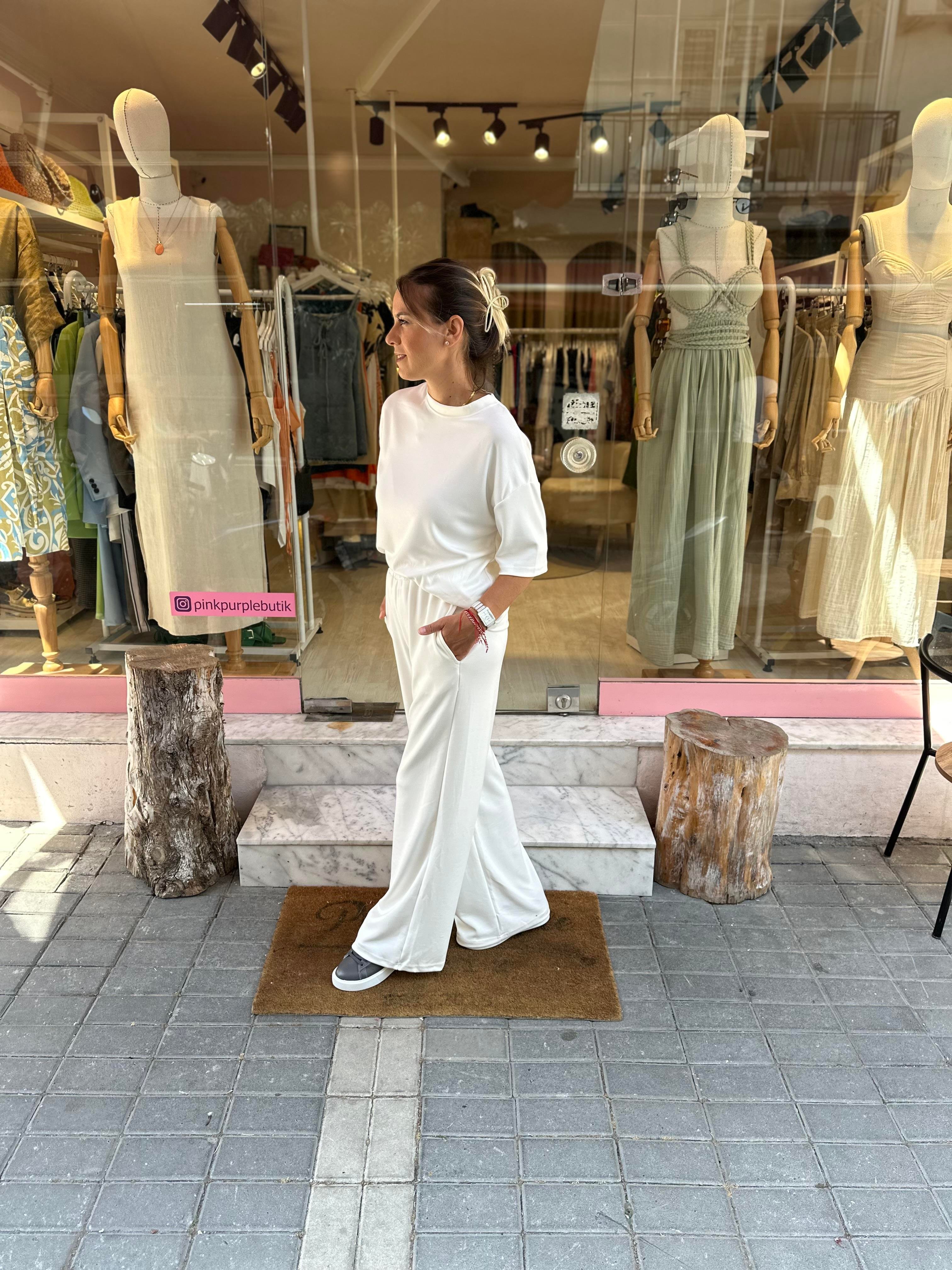 Lena Beyaz Modal Kumaş Takım