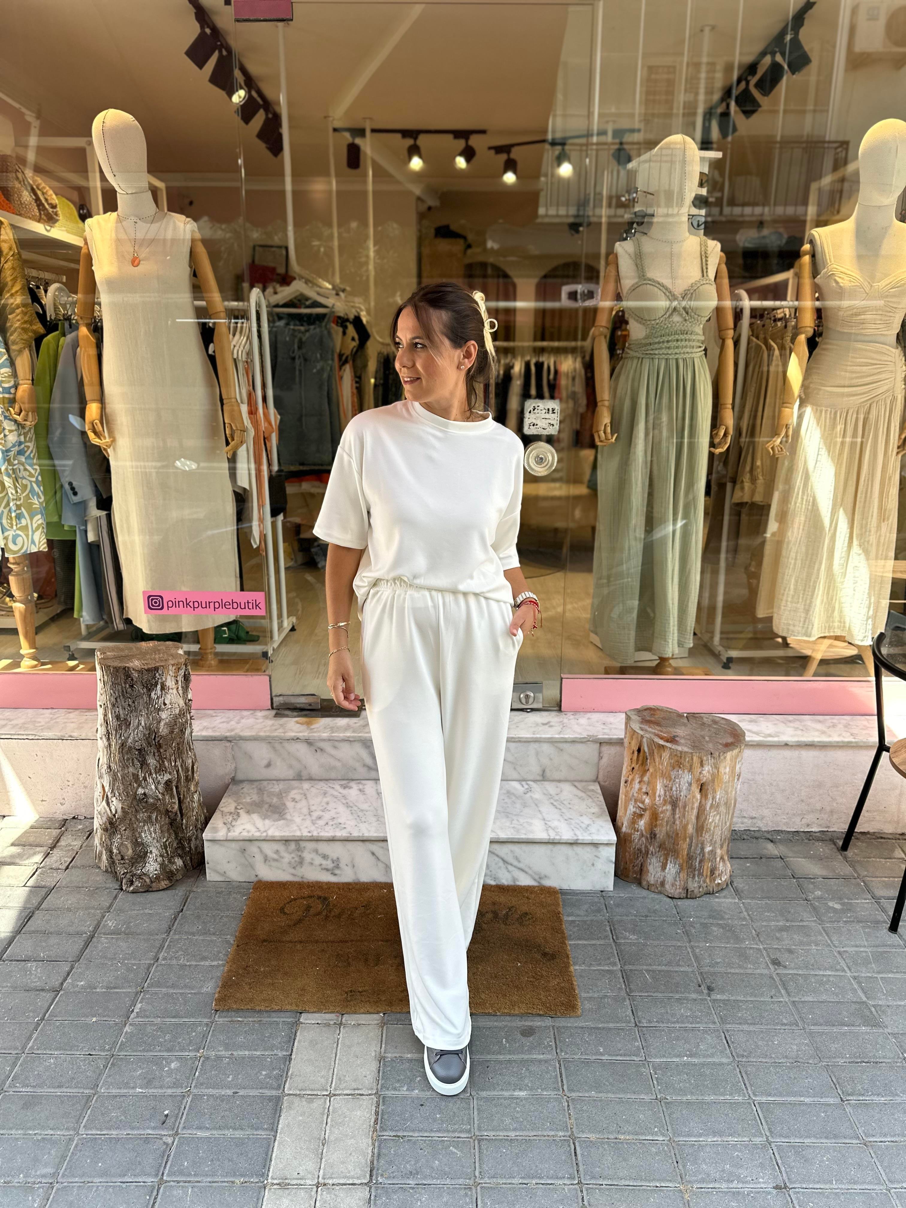 Lena Beyaz Modal Kumaş Takım