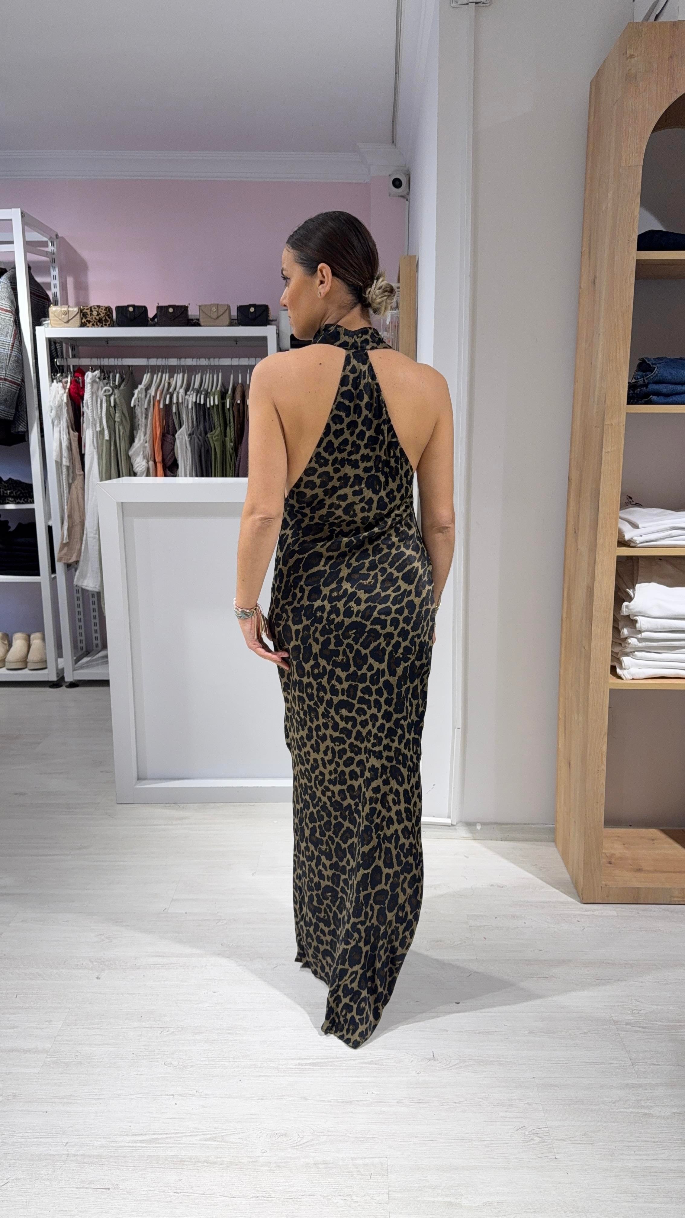 Leopar Saten Elbise