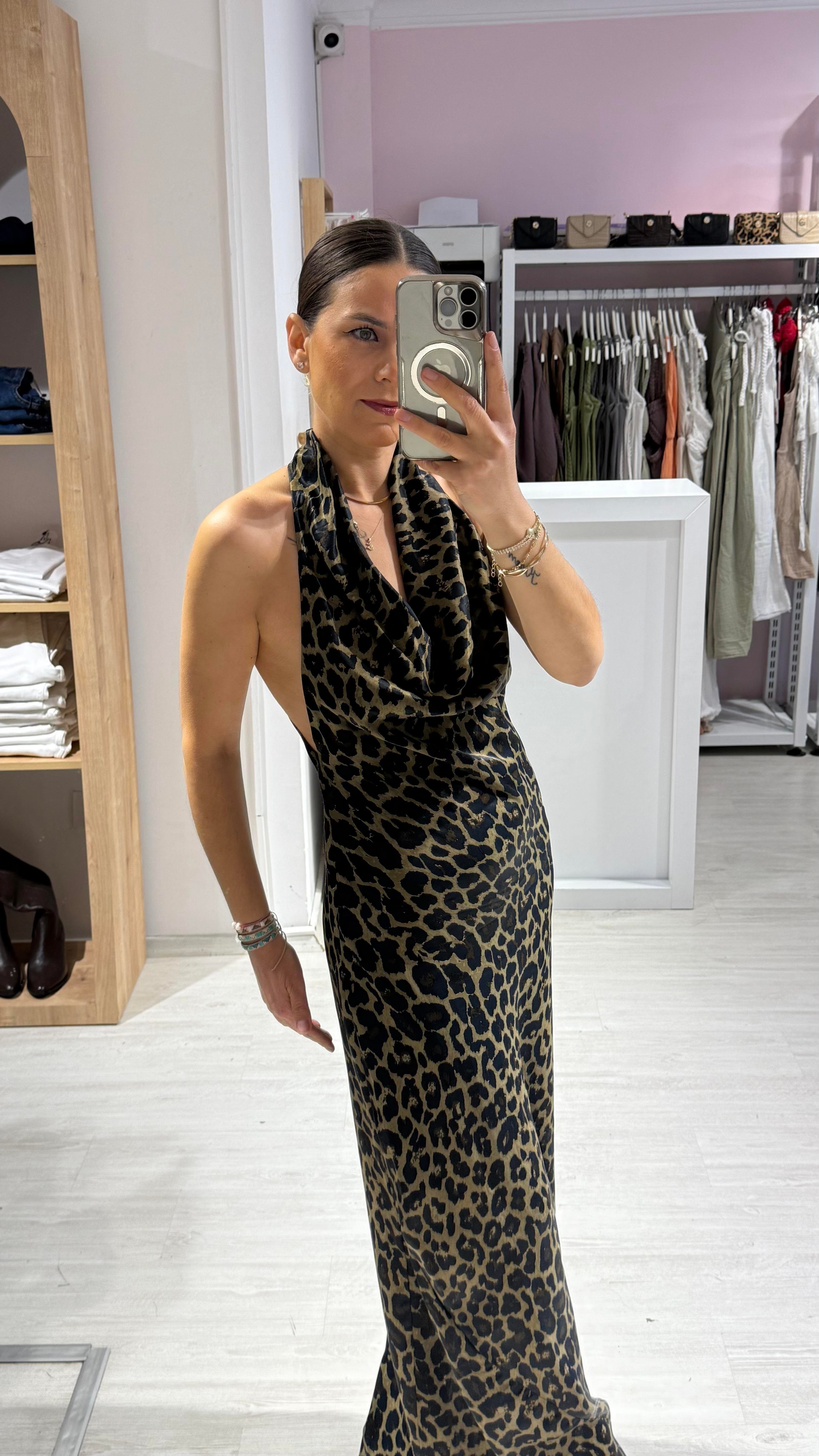 Leopar Saten Elbise