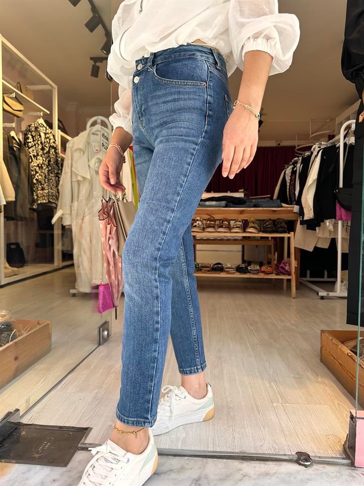 Mavi Çift Düğme Jean