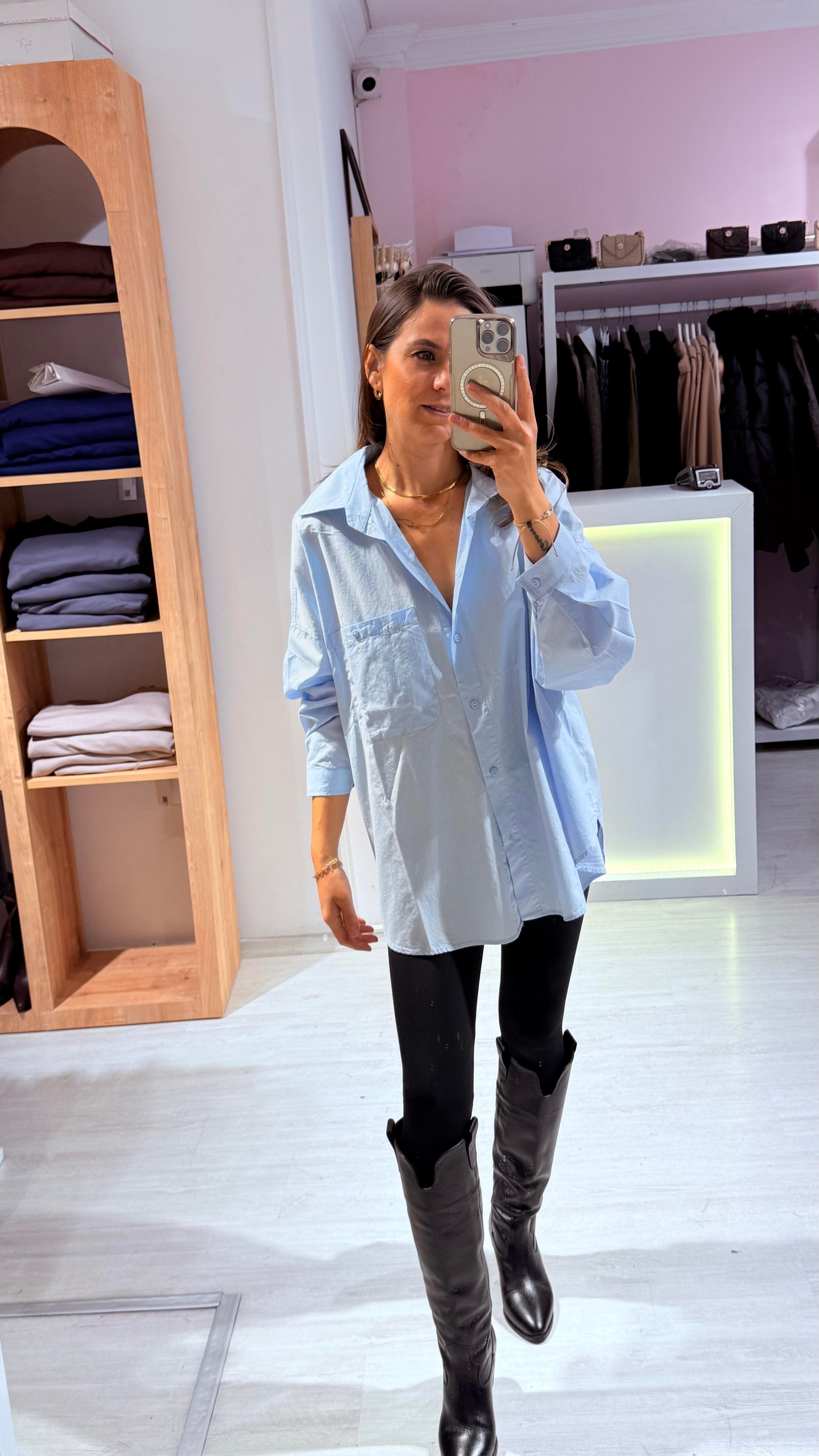 Mavi Oversize Gömlek