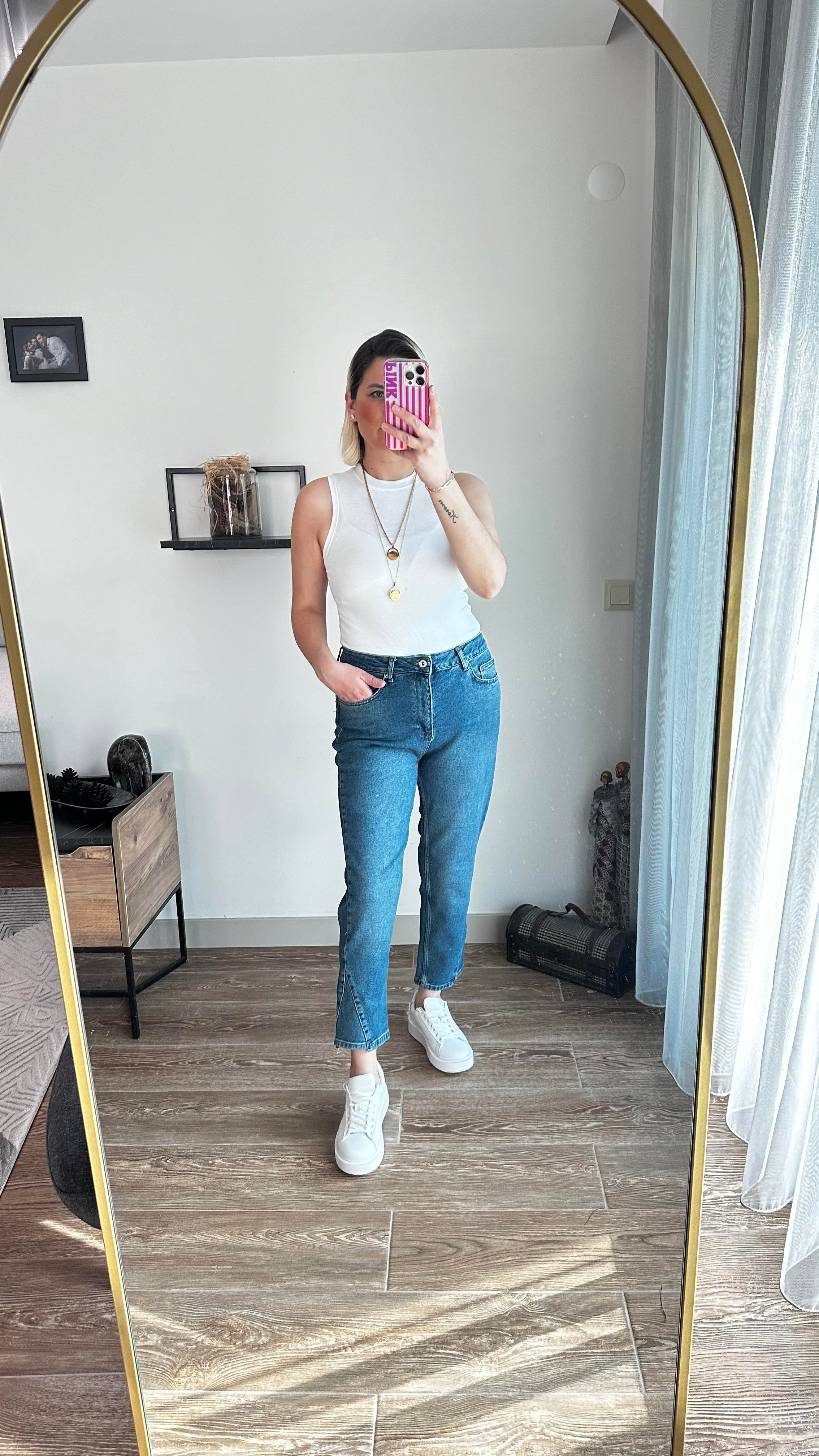 Mavi Paça Detay Esnek Jean