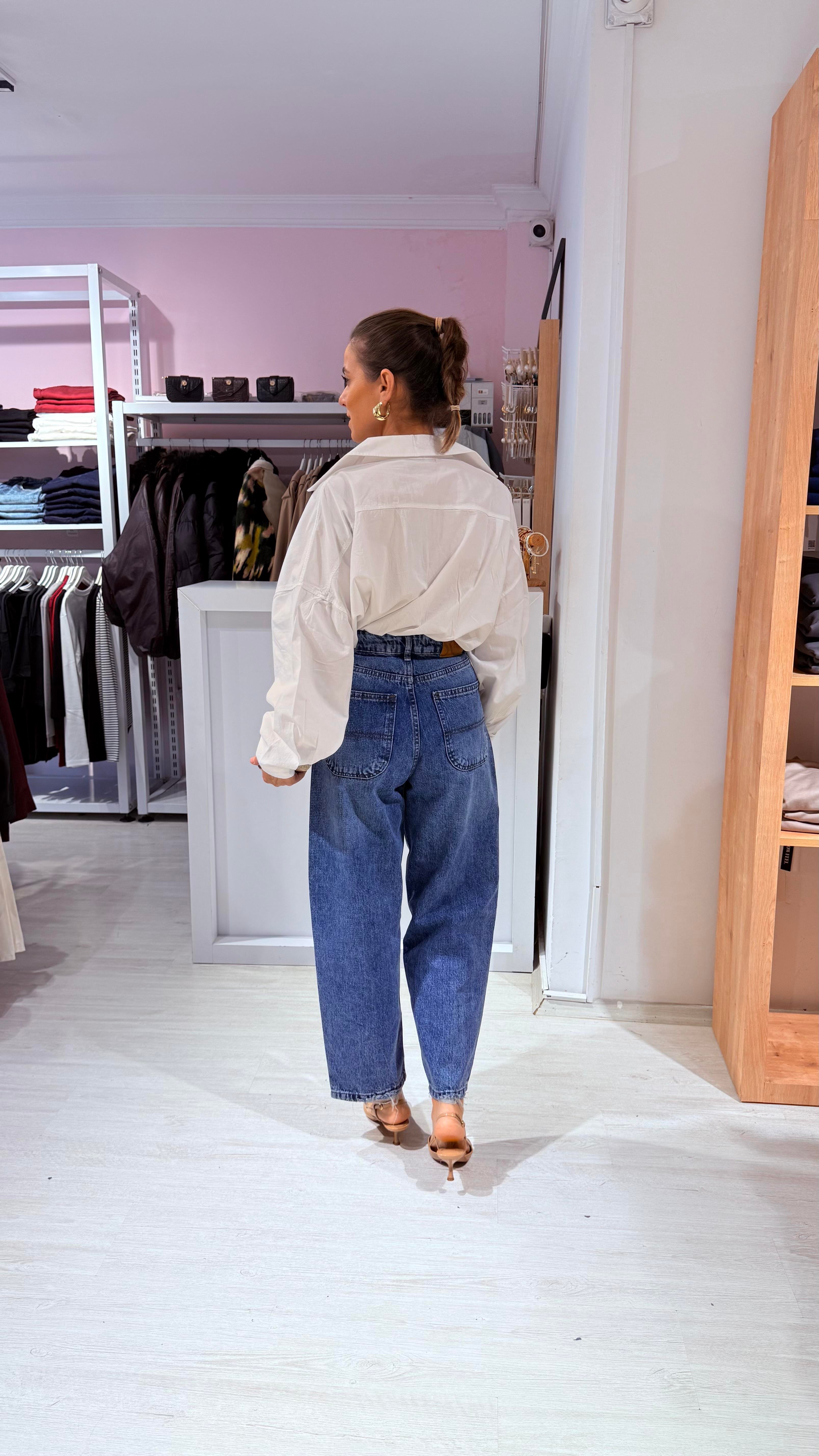 Mavi Taşlı Skater Jean