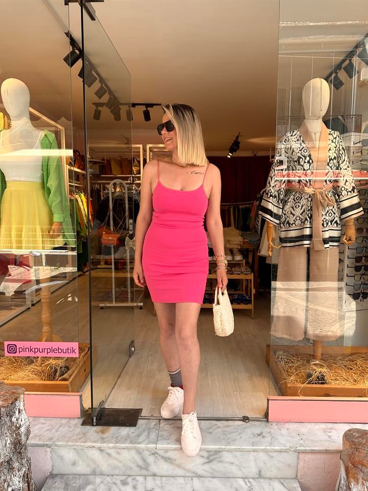 Pembe Askılı Mini Elbise