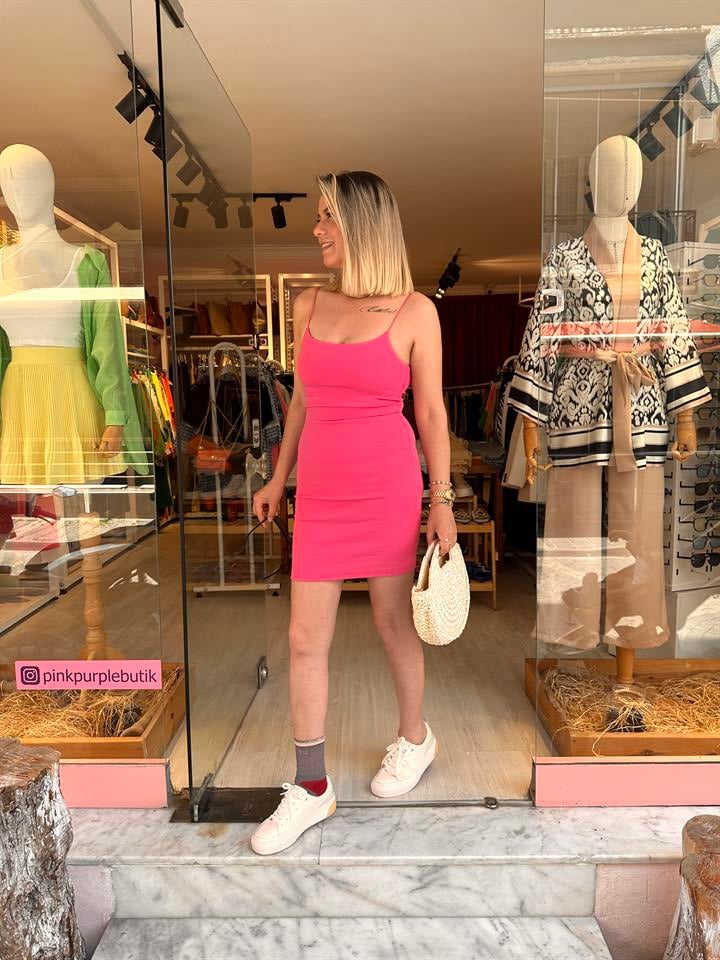 Pembe Askılı Mini Elbise