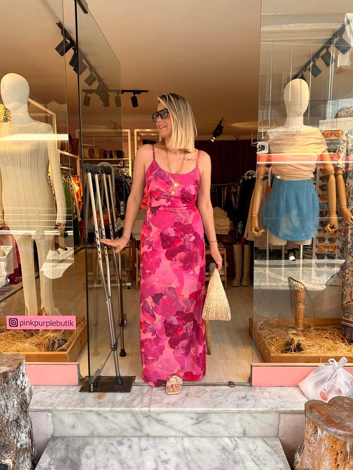 Pembe Askılı Mini Elbise