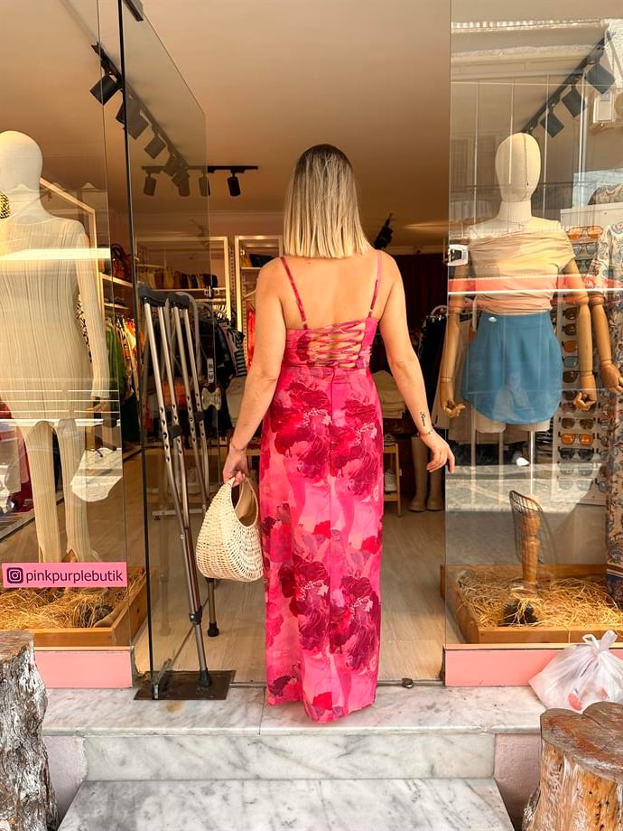 Pembe Askılı Mini Elbise