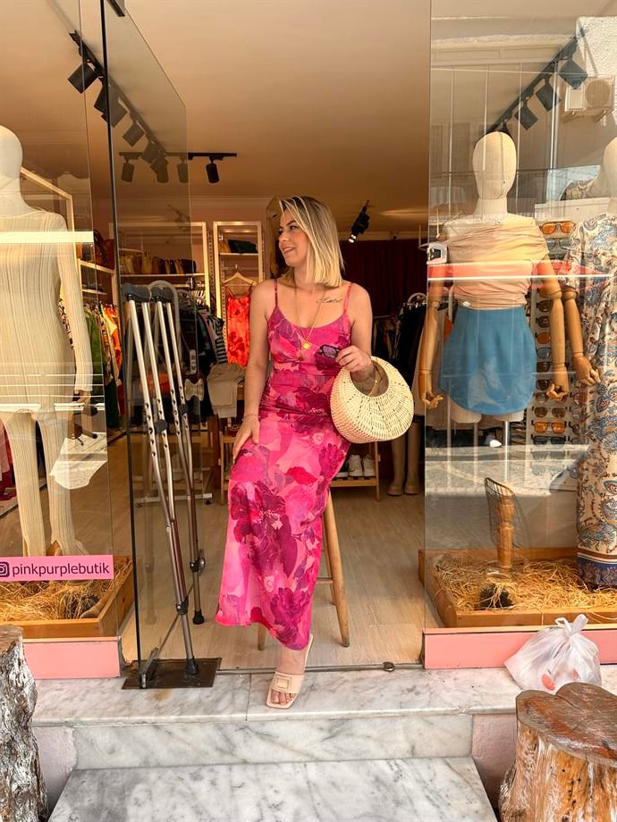 Pembe Askılı Mini Elbise