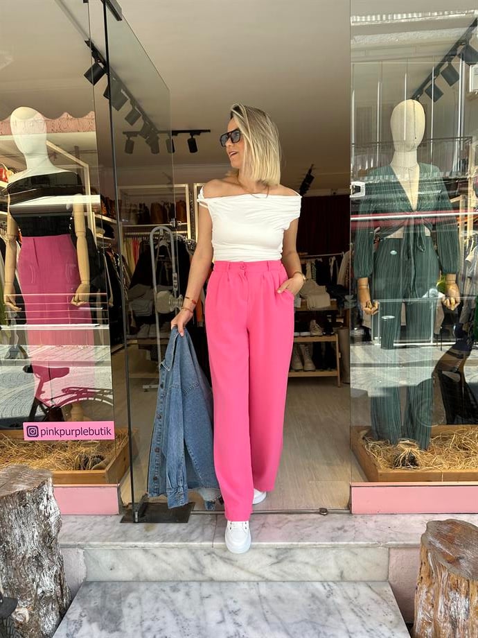 Pembe Beli Lastikli Palazzo Pantolon