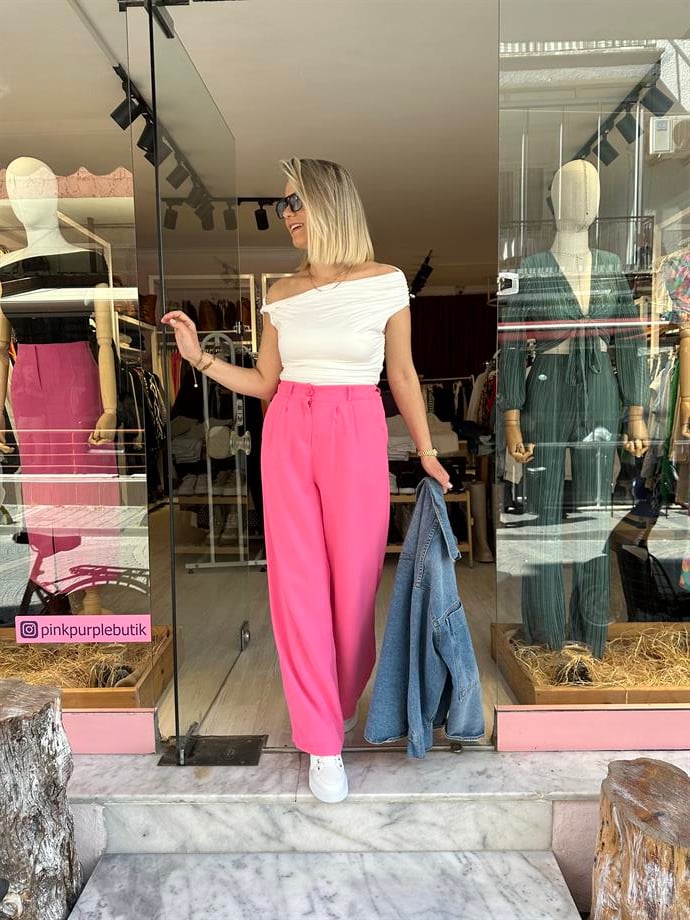 Pembe Beli Lastikli Palazzo Pantolon