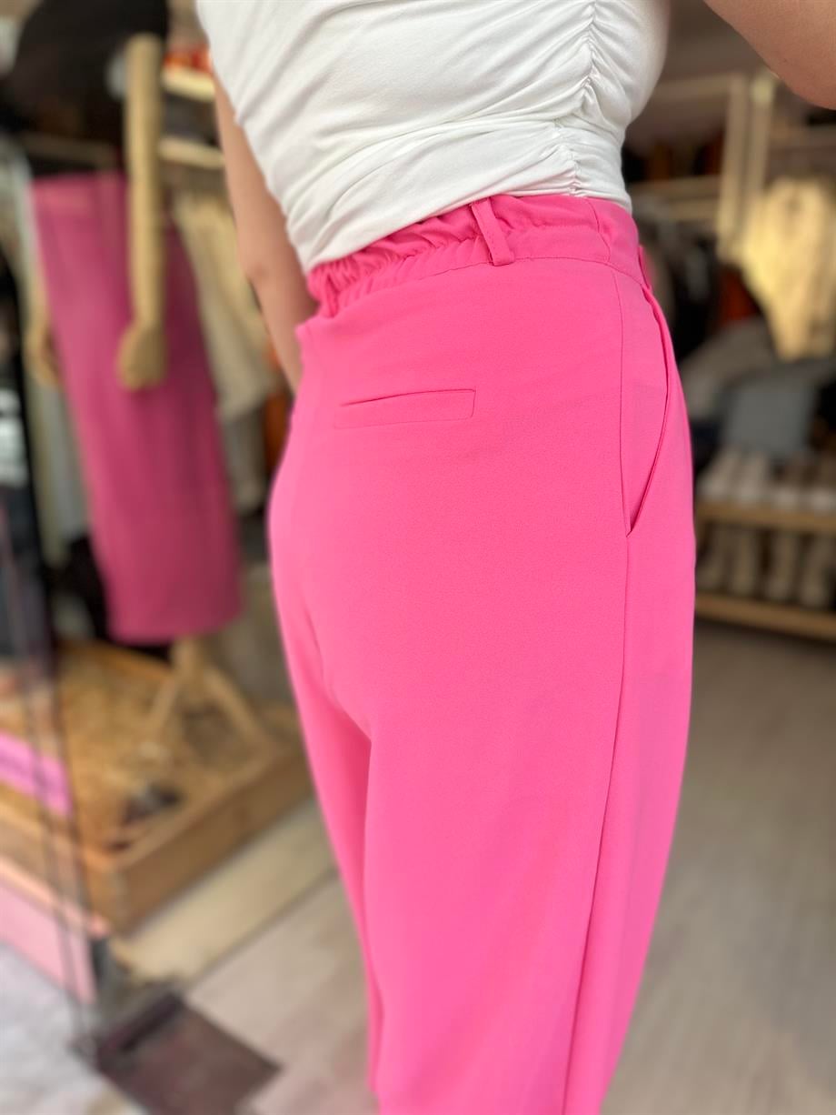 Pembe Beli Lastikli Palazzo Pantolon