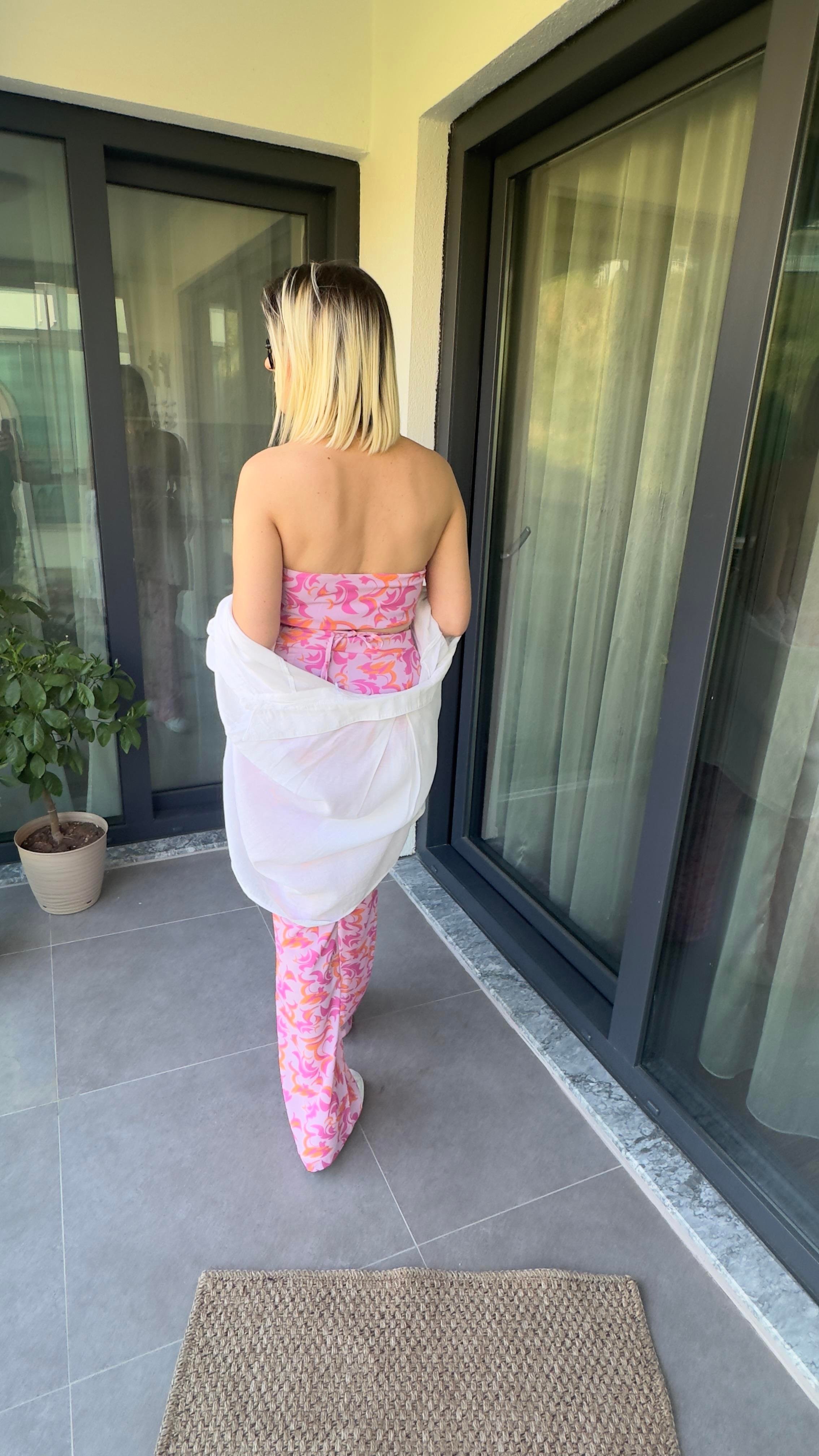 Pembe Mor Desenli Takım