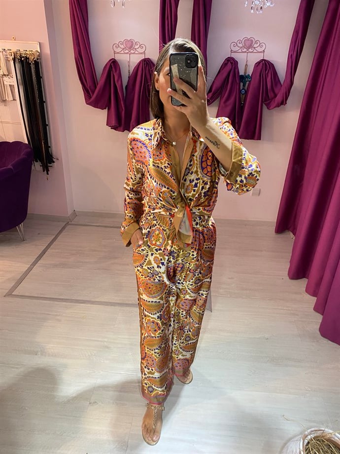 Saten Gold Desenli Takım