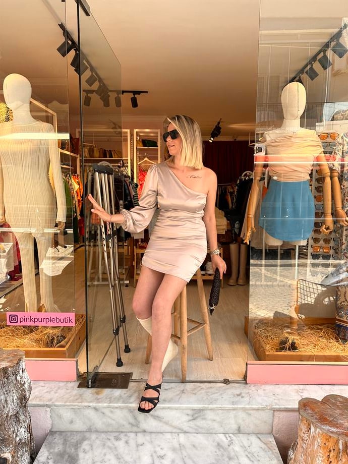 Saten Gri Elbise