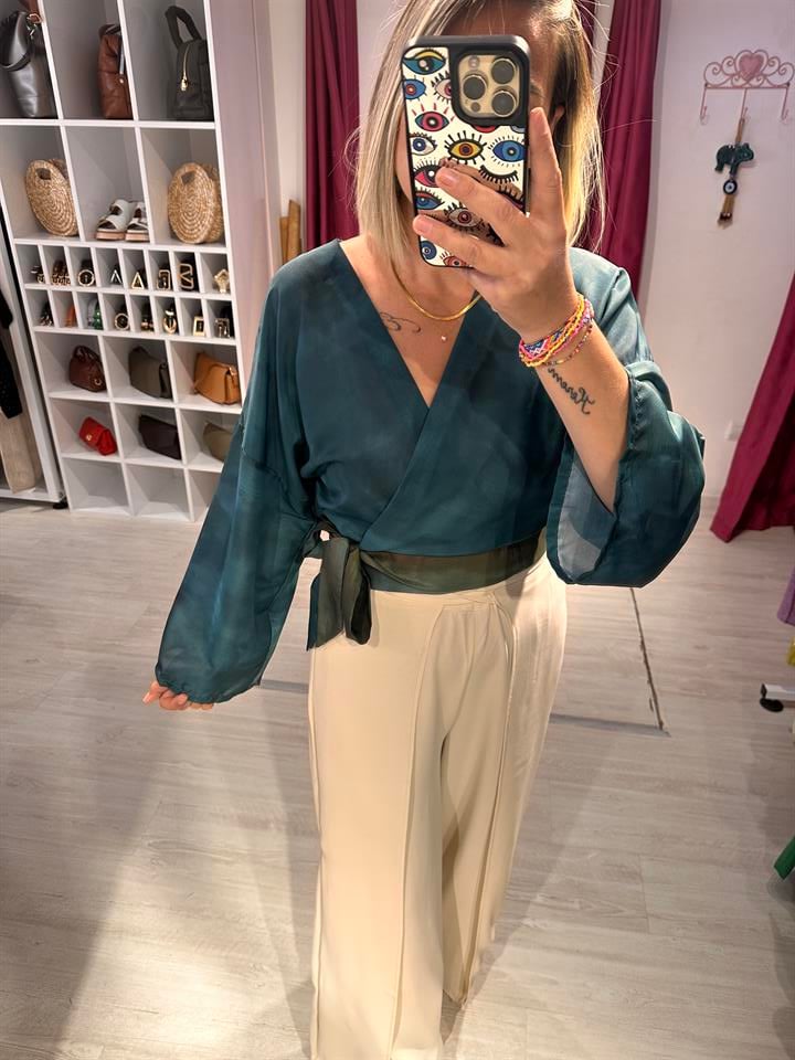 Saten Yeşik Bluz
