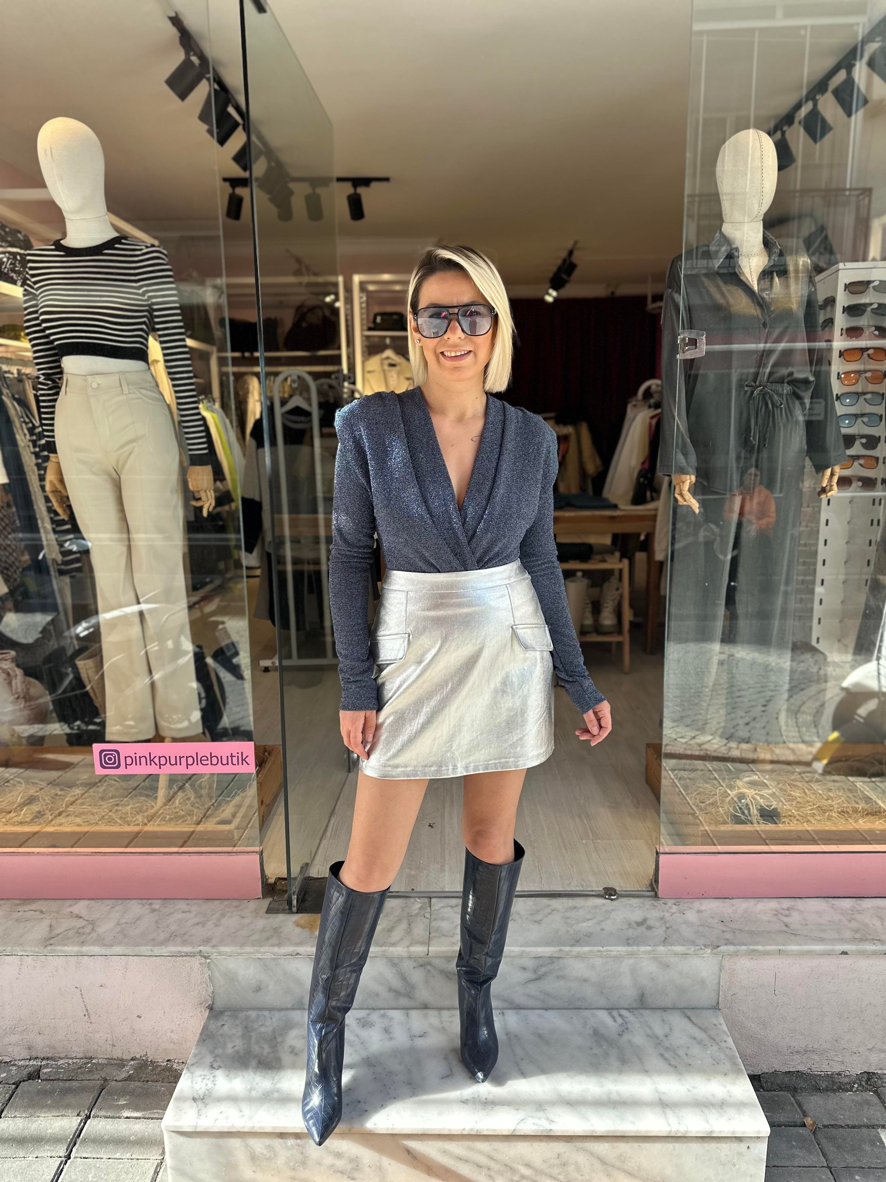 Simli Lacivert Bodysuit