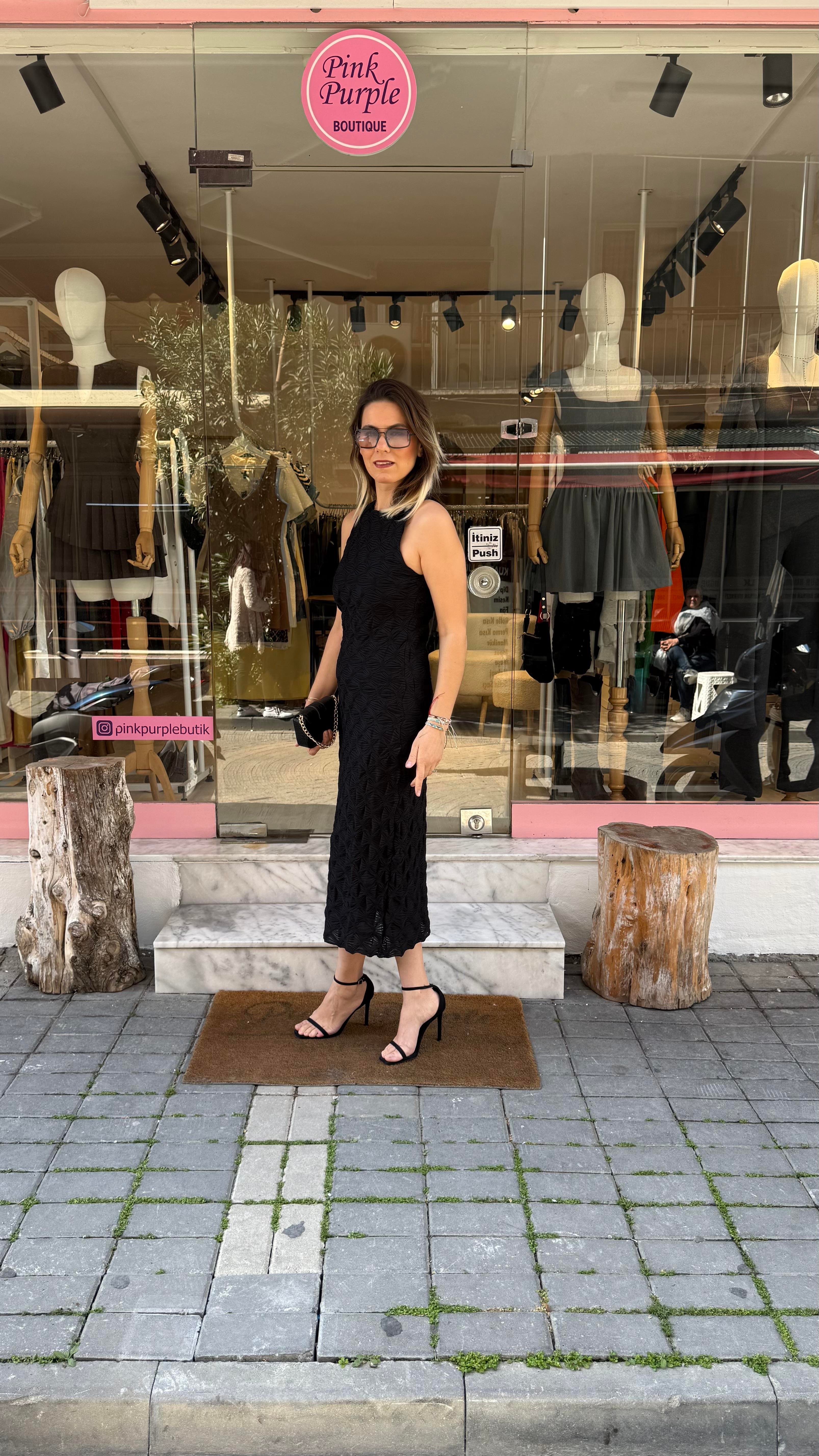Siyah Dantel Maxi Elbise