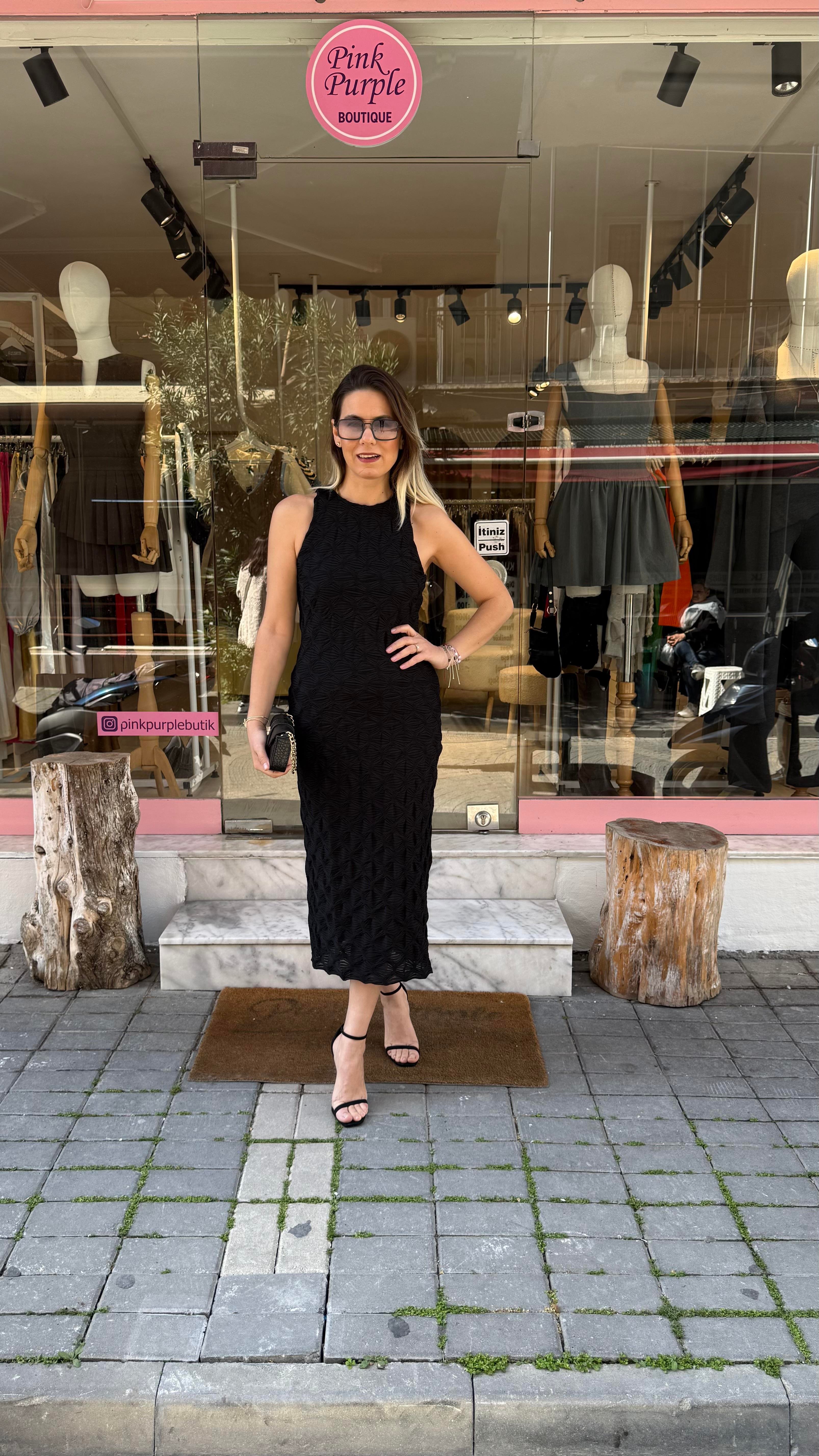 Siyah Dantel Maxi Elbise