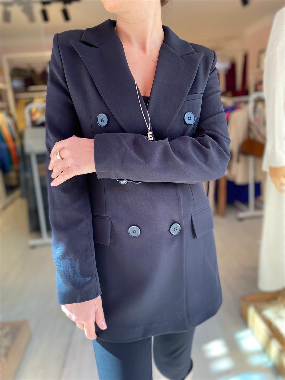 Siyah Kruvaze Blazer