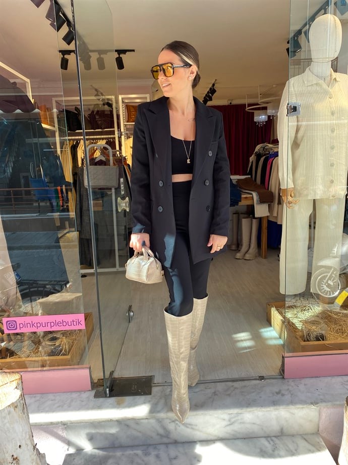Siyah Kruvaze Blazer