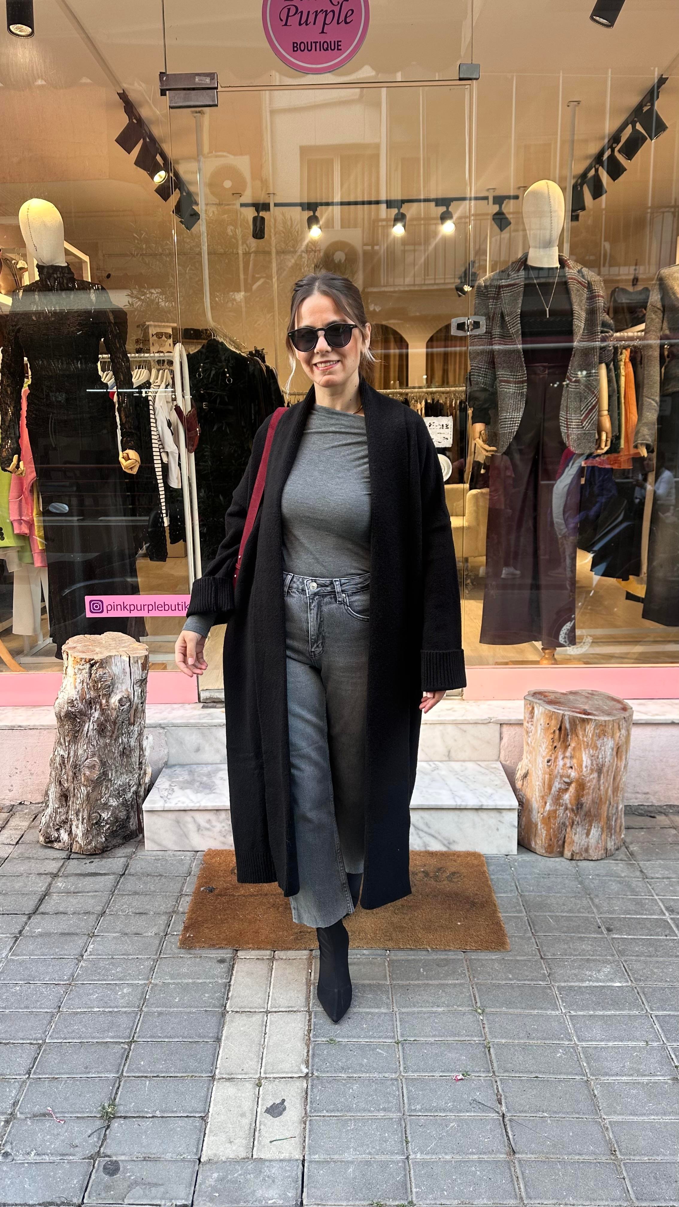 Siyah Maxi Boy Hırka