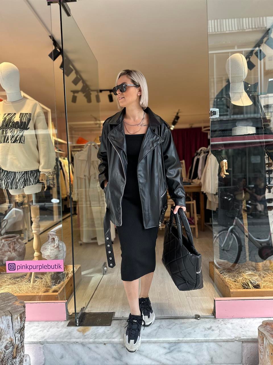 Siyah Oversize Deri Ceket