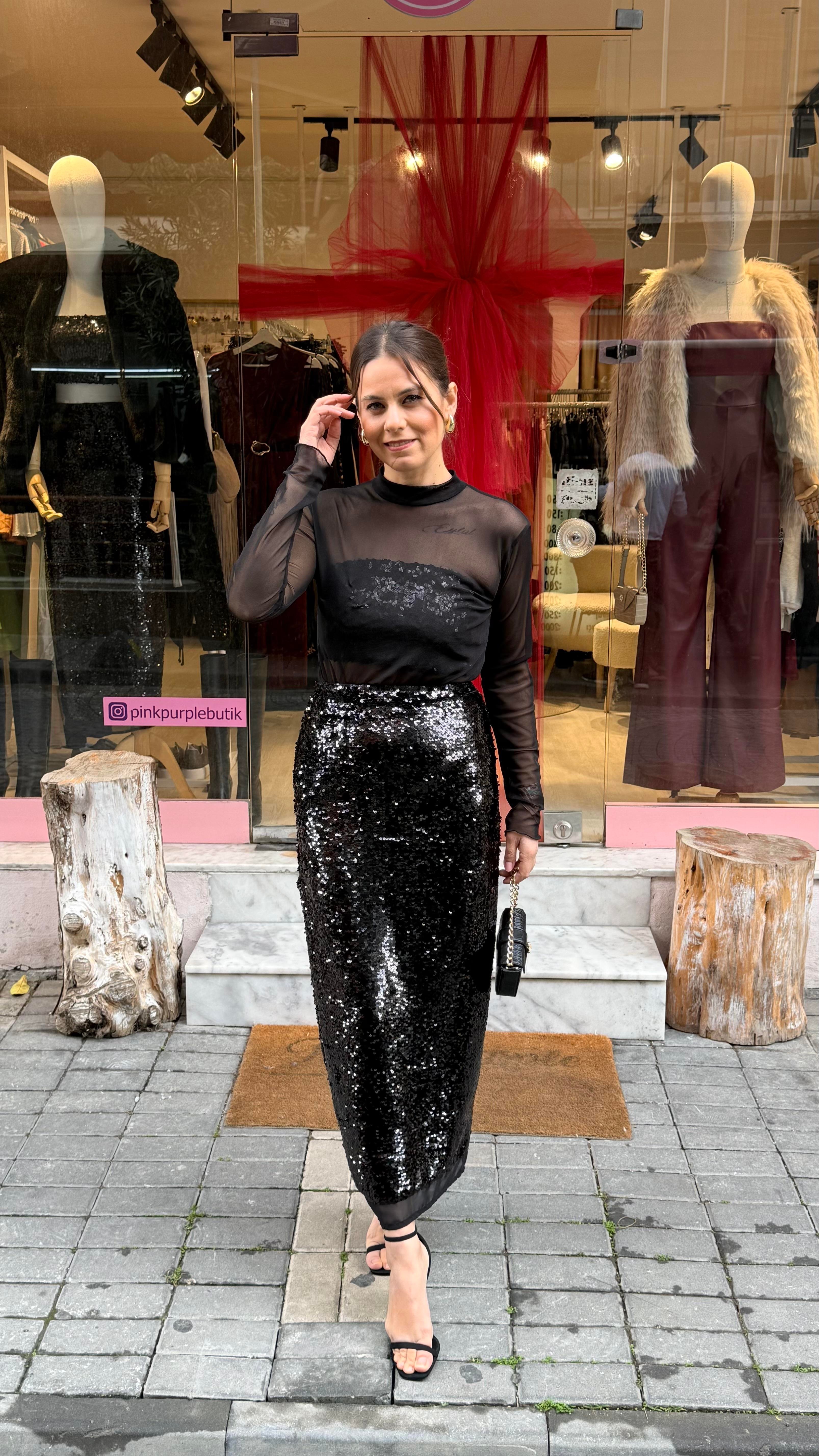 Siyah Payet Crop