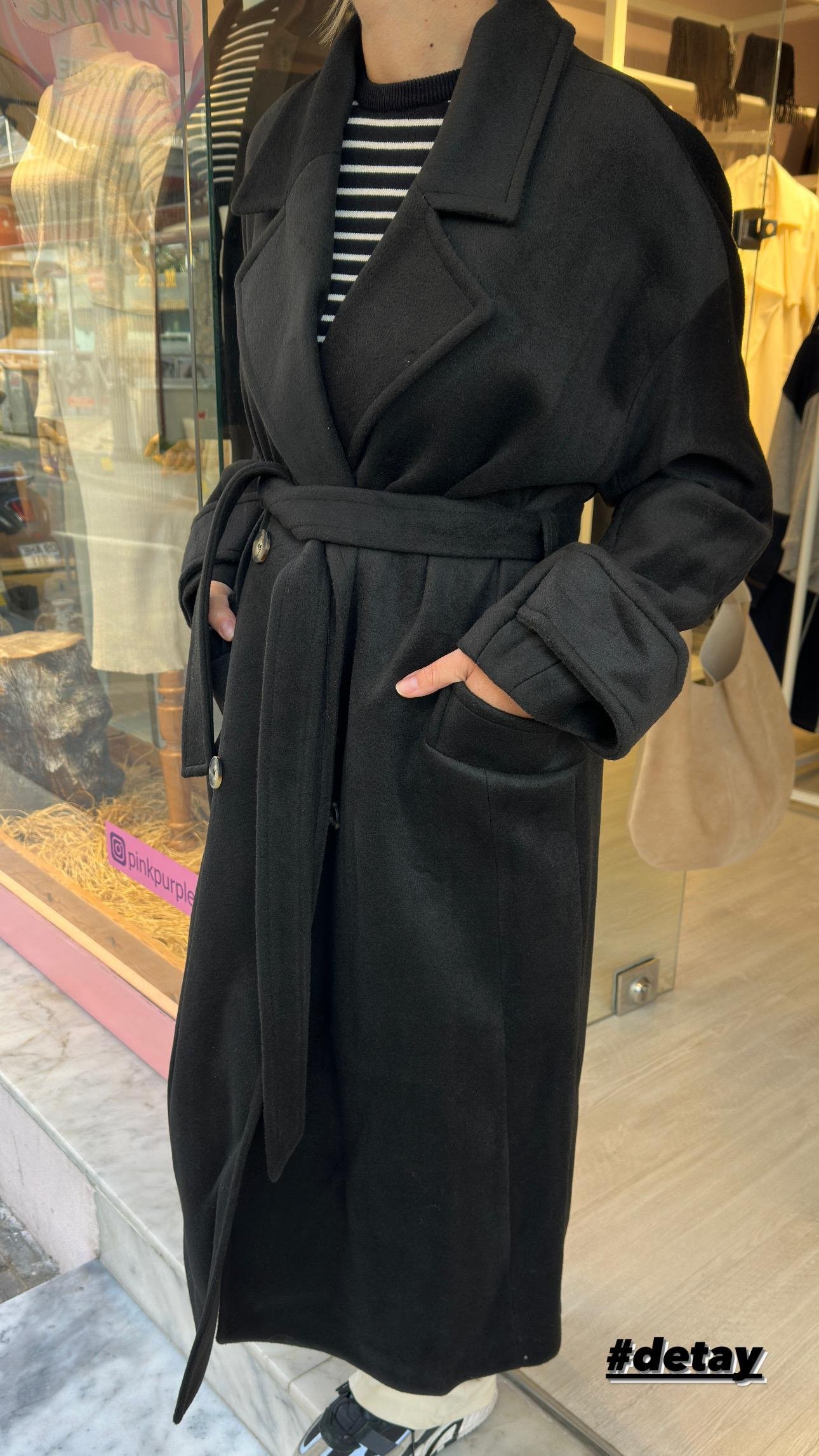 Siyah Premium Kaşe Kaban