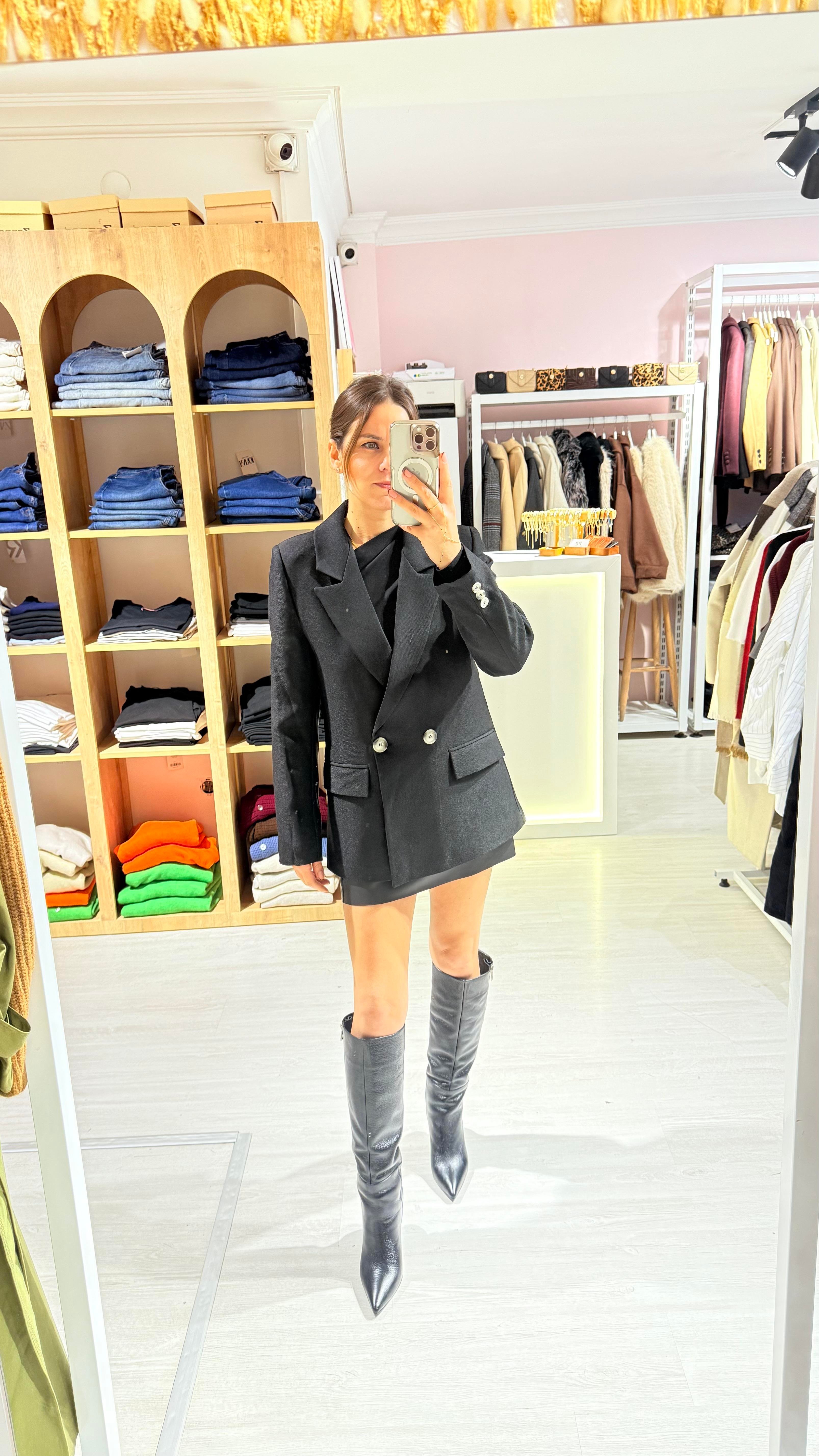 Siyah Yün Efekt Blazer