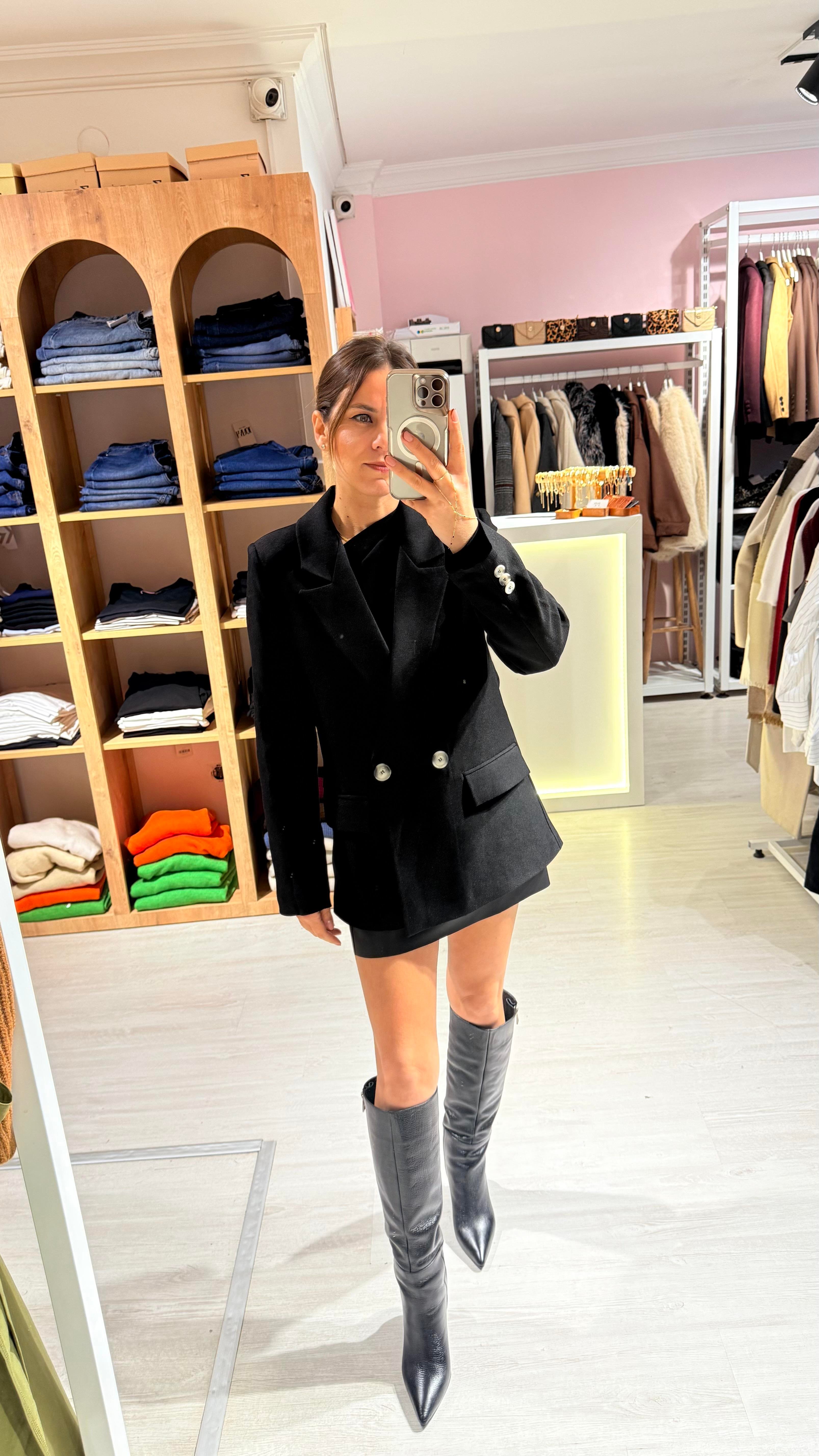Siyah Yün Efekt Blazer