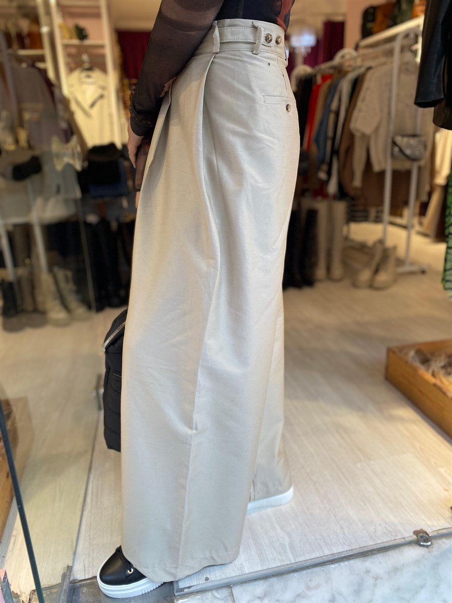 Taş Bel Detay Bol Paça Pantolon