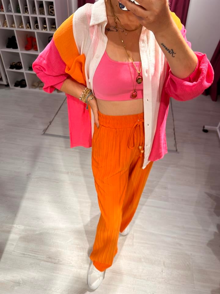 Turuncu Pembe Müslin Gömlek