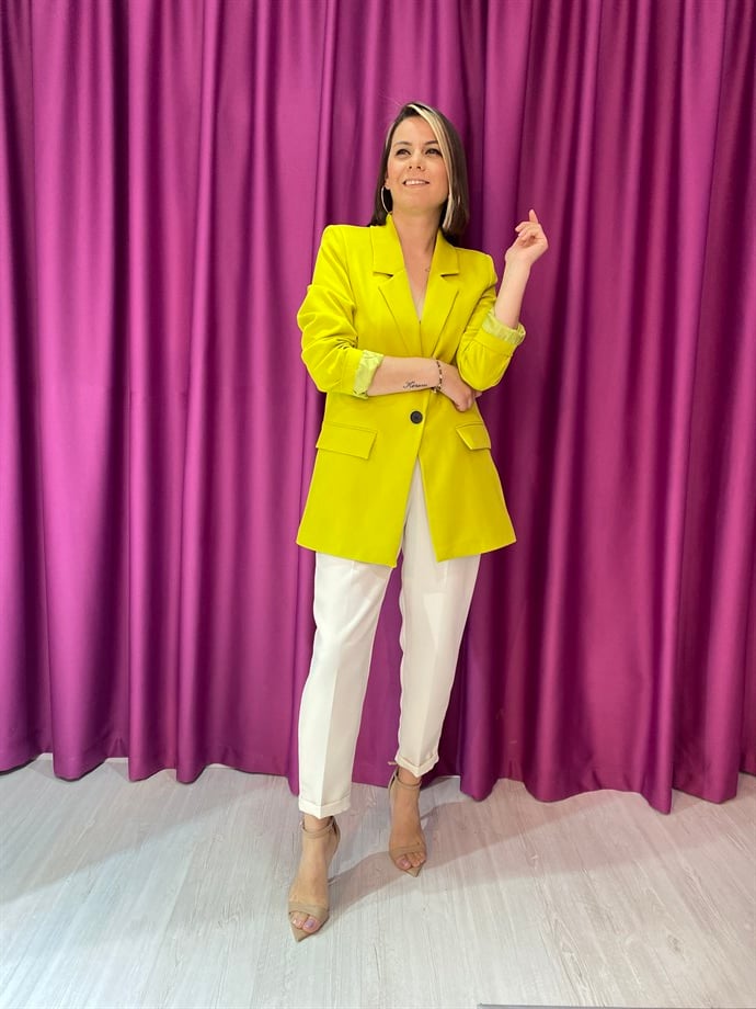 Yağ Yeşili Tek Düğme Blazer