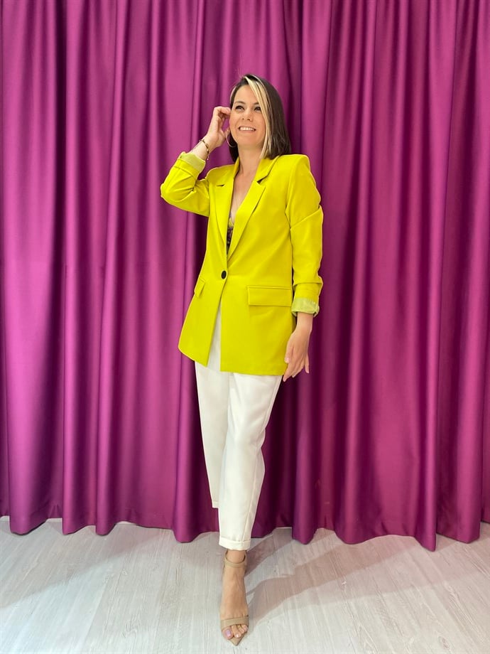 Yağ Yeşili Tek Düğme Blazer
