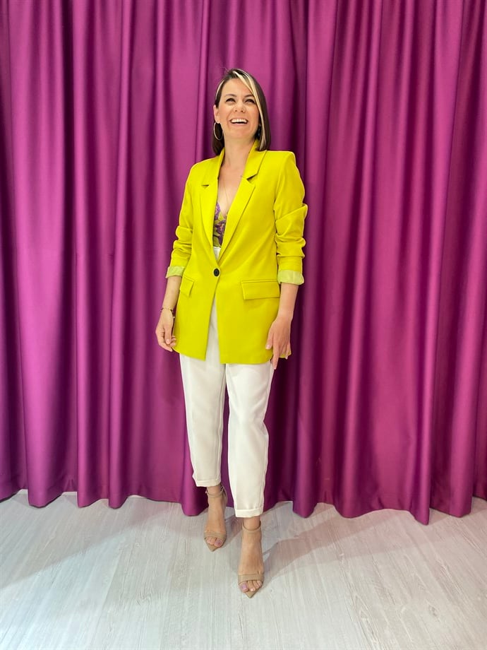 Yağ Yeşili Tek Düğme Blazer