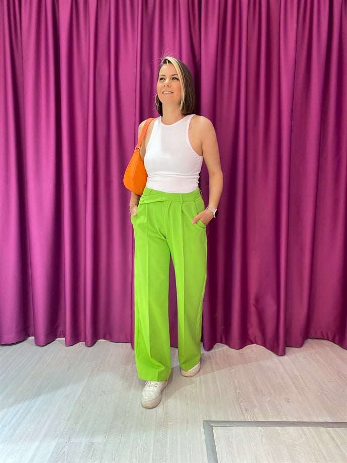 Yeşil Bel Detaylı Pantolon
