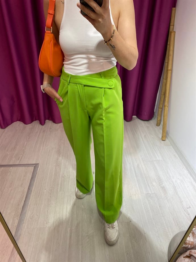 Yeşil Bel Detaylı Pantolon