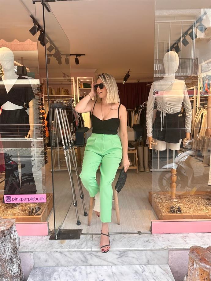 Yeşil Beli Lastikli Pantolon