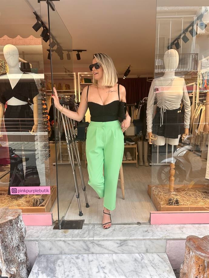 Yeşil Beli Lastikli Pantolon