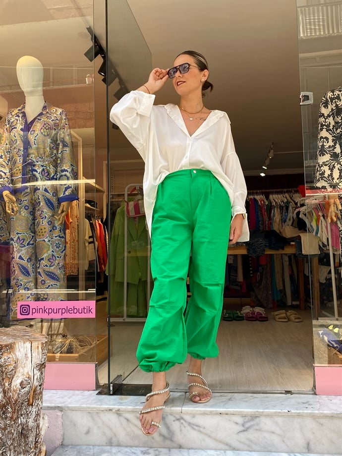Yeşil Paraşüt Kumaş Pantolon