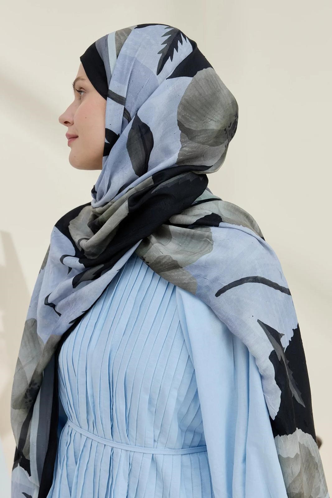 Gelincik Desen Bambu Şal Siyah