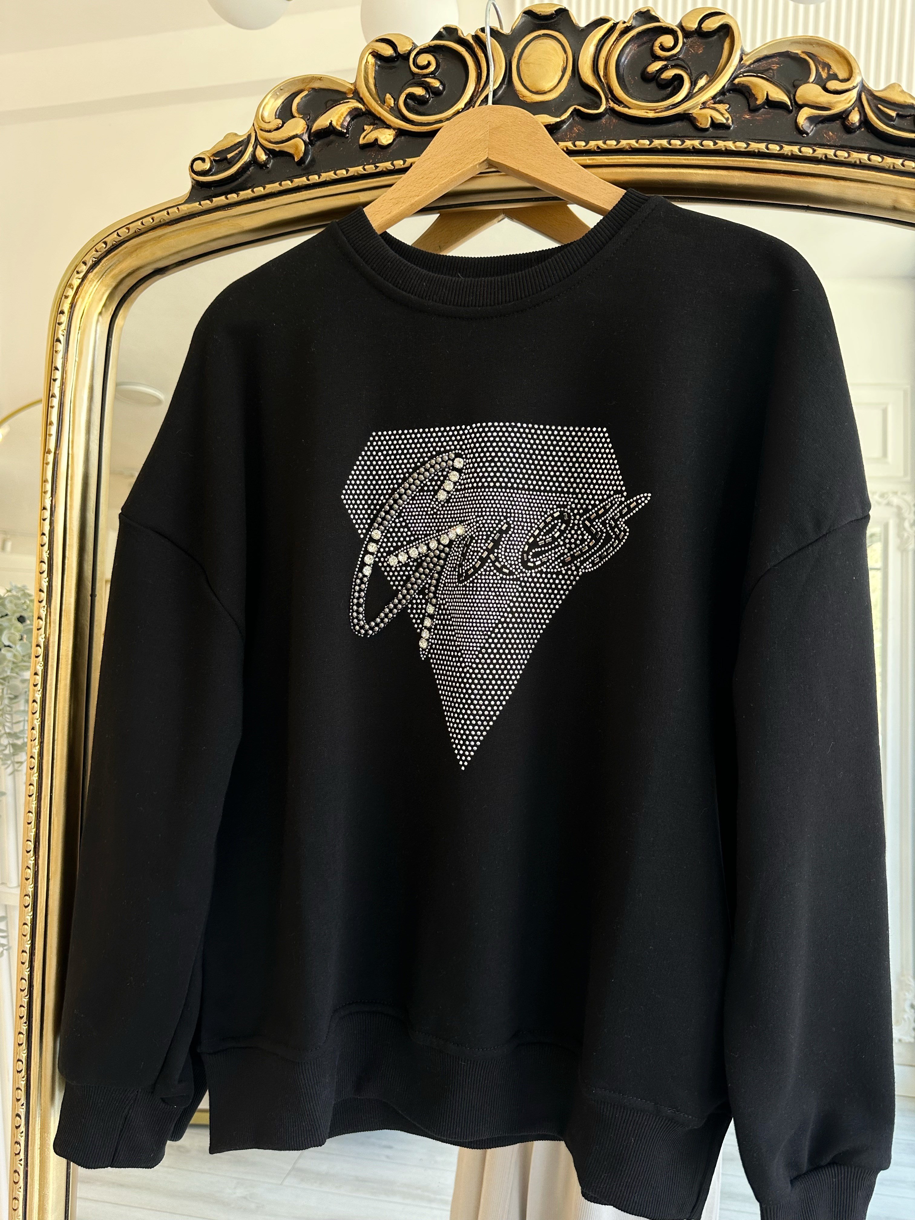 Guess İşlemeli Siyah Sweatshirt